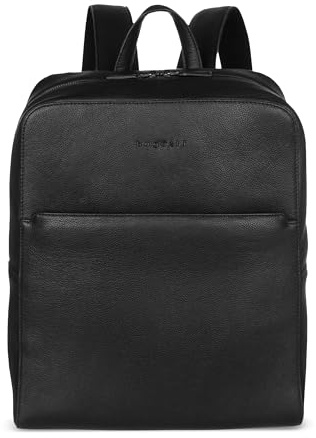 bugatti Black Leder-Rucksack, Business-Backpack 15 für Freizeit, Reisen oder Arbeit, schwarz