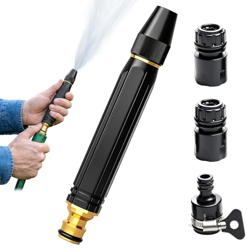 Hochdruckpistole für Gartenschlauch, Massive Messing Gartenschlauch Spritze mit Schnellanschluss, Verstellbare Gartenbrause und Waschdüse für Autowäsche Terrassen Rasen (1 Pcs)
