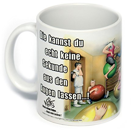 Veit's lustige Cartoon Keramik Tasse Becher Physiotherapie Pezzi-Bälle ...die Kannst du Keine Sekunde aus den Augen Lassen!