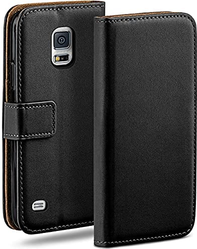 moex Book Case für Samsung Galaxy S5 Mini Handyhülle mit Kartenfach, Hülle klappbar 360 Grad Schutzhülle, Klapphülle Flip Case Cover, PU Leder Handytasche Lederhülle, Schwarz