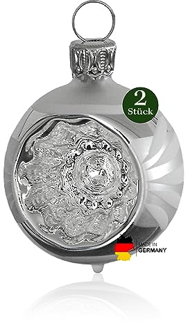 Thüringer Weihnacht 52-031 Christbaumkugel mit Reflex, 4 cm, Nostalgie-Stil, Silber/weiß, 2 Stück
