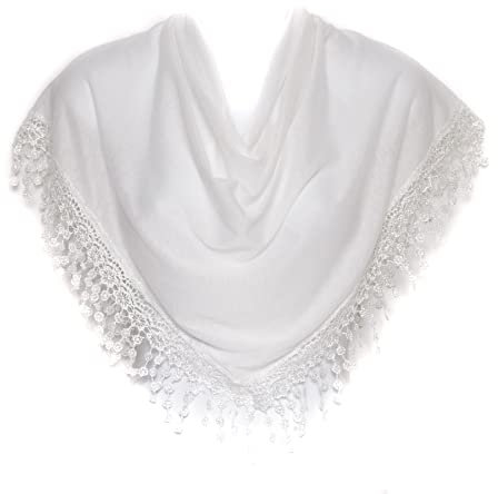 Hat To Socks Foulard Triangulaire avec Bande de Dentelles aux Fuseaux à Franges, pour les Femmes (Blanc)