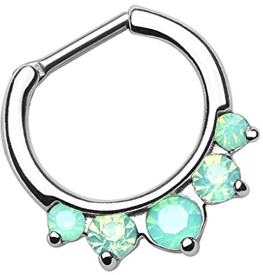 Piersando Universal Piercing Ring Clicker für Septum Tragus Helix Ohr Nase Lippe Brust Intim Vintage Tribal mit Opal Stein Spitzen Silber Grün