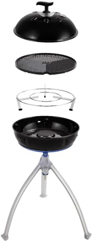 Cadac Grillo Chef 2 BBQ/Dome 50 mbar schwarz | CeramiCoat beschichteter Grillrost, BBQ/Dome mit Deckel & Thermometer, Topfständer & Transporttasche, Verwendung im Freien