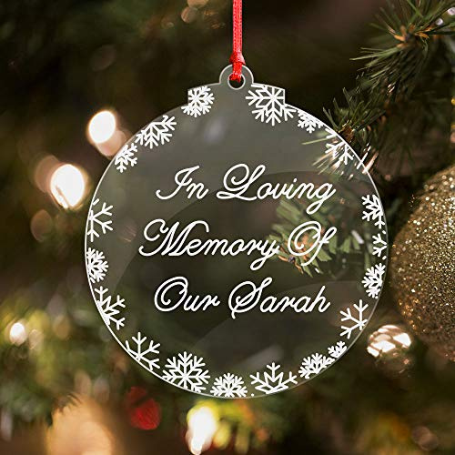 howson london Personalised Memory Christmas Tree Ornament 4 Shapes in Acrylic - Remembrance Bauble Memorial Plaque - Christmas Bauble Engraved Gift Bauble Hand Finished in UK(Round 1)