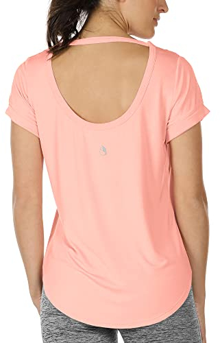 icyzone Damen Yoga T-Shirt Rückenfrei Sport Freizeit Tops Kurzarm Oberteile Loose Casual V-Ausschnitt Shirt (L, Hellrosa)