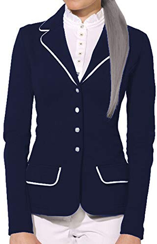 Avon Equine Horse Riding Ladies Premium Show Jacket - Comfortable Competition Jacket in Navy and Black NAVY UK12