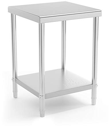 Royal Catering Mesa De Acero Inoxidable Para Hostelería RCAT-60/60-NW (Superficie de trabajo de 60 x 60 cm, 2 niveles, Capacidad de carga de 150 kg)