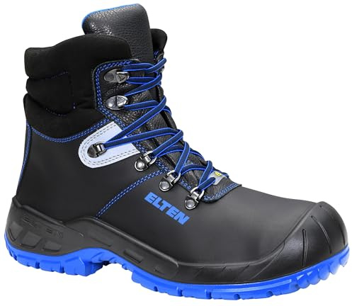 ELTEN Sicherheitsschuhe Alessio XW Mid ESD S3S, Damen und Herren, Leder, Stahlkappe, leicht, robust 38, Schwarz-Blau