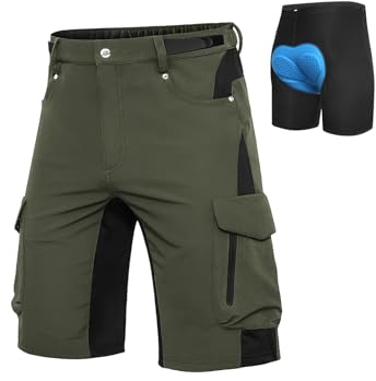 Cycorld MTB Hose-Kurz-Herren-Fahrradhose-Gepolstert, Schnelltrocknende MTB Shorts Radlerhose Atmungsaktiv Radhose Herren Kurz mit Verstellbaren Klettverschlüssen(Grün, M)