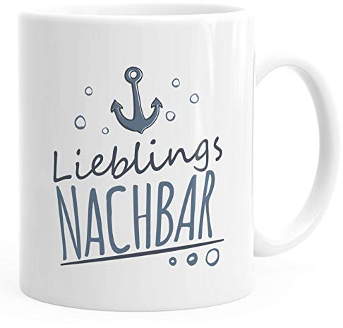 Moonworks® Kaffee-Tasse Schriftzug Lieblings - Kollege/Nachbar mit Ankermotiv Geschenk Lieblingsperson Nachbar weiß Keramik-Tasse
