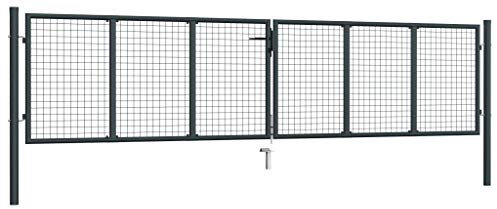 Festnight Mesh Gartentor Zauntür Gartenpforte Gartenzaun Hoftor Gartenpforte Metalltor Doppeltor Gartentür Verzinkter Stahl 400 x 175 cm Grau
