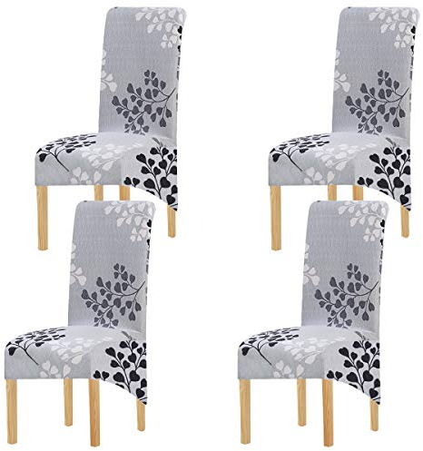 KELUINA Druck Stoff Stretch XL Stuhlhussen für Esszimmerstühle, 2/4/6 Stück Elastic Large Chair Schonbezug für Esszimmer Hochzeit Bankett Party Dekoration (Grau-2,4 Pack)