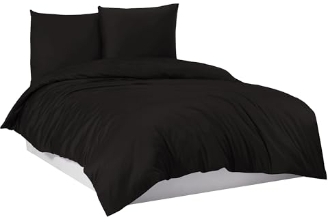 Mixibaby Bettwäsche Bettgarnitur Bettbezug 100% Baumwolle 135x200 155x220 200x200 200x220, Farbe:Schwarz, Größe:155 x 220 cm