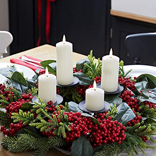 Lights4fun 50cm Adventskranz mit roten Beeren inkl. Kerzenhalter und 4er Set TruGlow® LED Kerzen