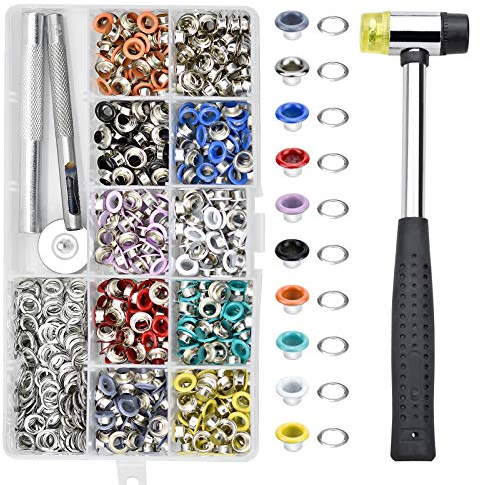 500 Stück Ösen Set Grommet Werkzeug Tülle Ösen Scheiben Ösenzange Metallösen 5mm mit Locheisen Planenösen Werkzeuge für Schuhe Leder Taschen Kleidung
