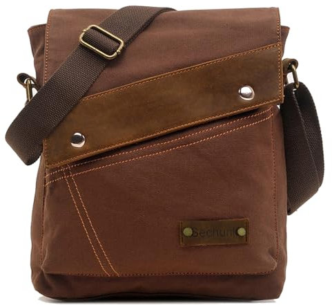 Sechunk Canvas Messenger Bags Umhängetaschen Crossbody Taschen börse Daypack für Männer Frauen, Mehrere (RotBraun)