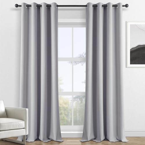 Topfinel Blickdicht Vorhänge mit Ösen 2er Set Verdunklungsvorhänge Vorhang Verdunkelung & Thermovorhang Hitzeschutz für Wohnzimmer Kinderzimmer,260x140 cm (HöhexBreite) Hellgrau