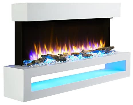 Endeavour Fires Fenwick Wall Mounted Electric Fireplace 110cm/43” 1&2kW, 7 day Programmable Remote Control Fire with an off White Surroud