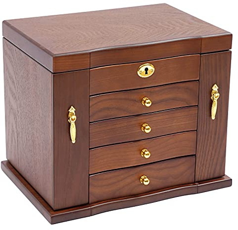 5 Schicht Schmuckkasten Schmuckschatulle Holz Uhrenbox Schmuckkästchen Schmuckkoffer, Schmuck Aufbewahrungsbox Mit Spiegel Und Schloss, Geschenk
