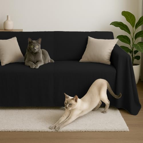 Byour3 - Sofabezug 2 3 4 Sitzer Leichte 100% Reine Baumwolle Sofa Cover Schutzhülle Sofaüberwurf L U Form Ecksofa Sofa Couch Abdeckung Alles Couchbezug Abwaschbar (Schwarz, 1 Sitzer)