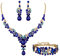 EVER FAITH Kristall Schmuckset Hochzeits Braut Art Deco Floral Teardrop Halskette Ohrringe und Armband Set Blauer Gold-Ton