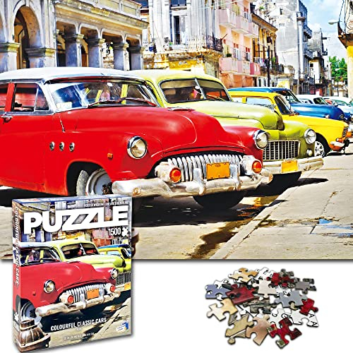 Universal Castle Welt Fotopuzzle - Colourful Classic Cars, Cuba - Puzzle 1500 Teile Geduldsspiel Erwachsene Impossible Klassische XXL Puzzles Geschenk