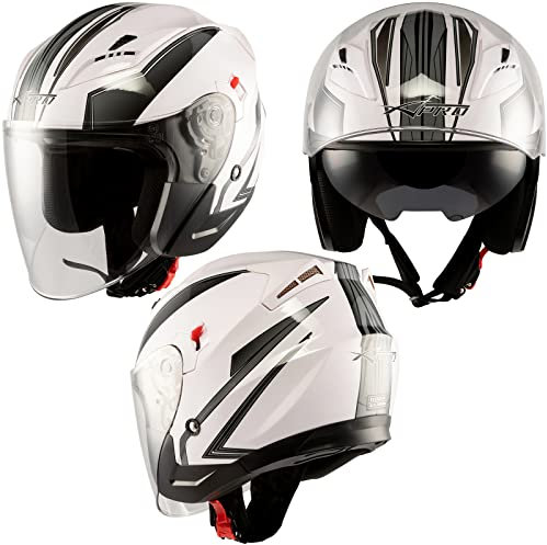 Motorradhelm Doppeltvisier City Jet Scooter Zertifikat ECE 22-05 Weiss Silber XL