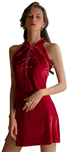 Temptshow Chemise de nuit sexy pour femme Cheongsam Chinois Cosplay Anime Lingerie Pyjamas, bordeaux, taille unique