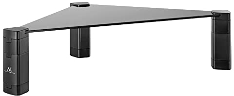 Maclean MC-935 Monitorständer Höhenverstellbarer Bildschirmständer Laptopständer Eckablage Gehärtetes Glas Monitor-Raiser Laptop Monitor Ständer bis max. 20kg Dreieckig