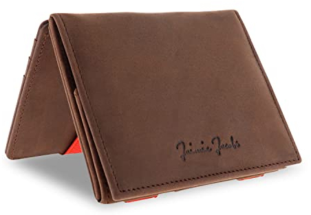 Jaimie Jacobs Flap Boy - Das Original Magic Wallet mit Münzfach RFID-Schutz Magischer Geldbeutel magisches Portemonaie Brieftasche mit Kleingeldfach Herren echtes Leder (Büffelleder Braun mit Rot)