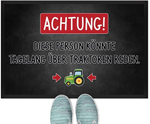 JUNIWORDS Fußmatte, Achtung! Diese Person könnte tagelang über Traktoren reden, 60 x 40 cm, mit Gummirand (1006009)