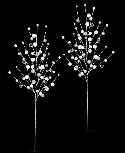 Flair Flower Dekozweig Perlen Perlenzweig Künstlicher Kugeln Zweig AST Glitterzweig Weihnachtszweig Weihnachtsdeko Festliche Hochzeitsdeko Kunstblume Blumendeko Beiwerk Deko,021127SI,Silber,74x14x4cm