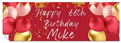 Personalised Birthday Banner, Add Name and Age, Red Gold Party Poster | Happy Birthday Wall Decoration for Women, for Men, Heavyweight Paper, Vivid Print, Custom 6ft x 2ft, Him or Her