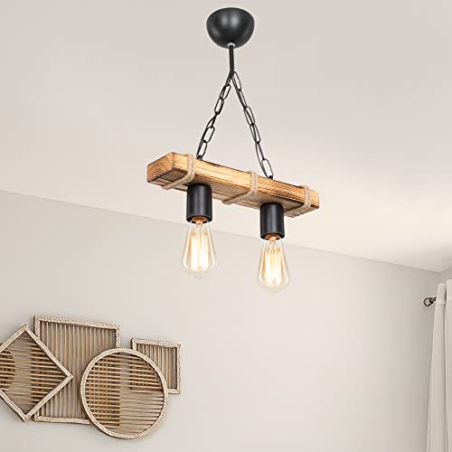 lux.pro Pendelleuchte Hemel 2-flammig 2 x E27 Hängelampe Holz Juteseil Vintage Hängeleuchte Wohnzimmerlampe hängend