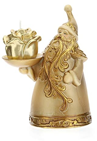 Hervit Decorazione Natalizia Babbo Natale Slim in Porcellana Oro con Candela h14 cm
