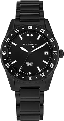 JACQUES LEMANS Herrenuhr Liverpool Massiv Edelstahl/High-Tech-Ceramic massiv Edelstahl 316L ip-Black 42-10D