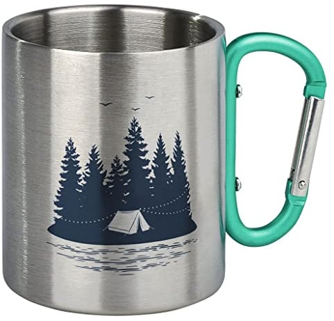 moses. Fernweh Karabiner-Becher – Edelstahl-Tasse mit Karabiner-Griff in Türkis, Thermobecher für Camping und Outdoor, Isolierbecher aus rostfreiem Edelstahl, 300ml Fassungsvermögen
