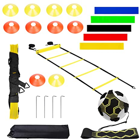 VIKILON Fußball Trainingsset,Fußball Trainingszubehör Koordinationsleiter Trainingsleiter Agility Speed Leiter Equipment Fußball Kick Trainer Fußballtraining Fußball Geschenke für Jungs