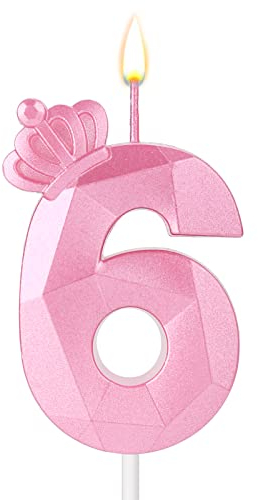 Zahlenkerze, 7,5 cm Geburtstagskerze 3D Tortenkerzen Rosa Krone Geburtstagskerzen für Mädchen Deko für Geburtstag Hochzeit Jubiläum (6)