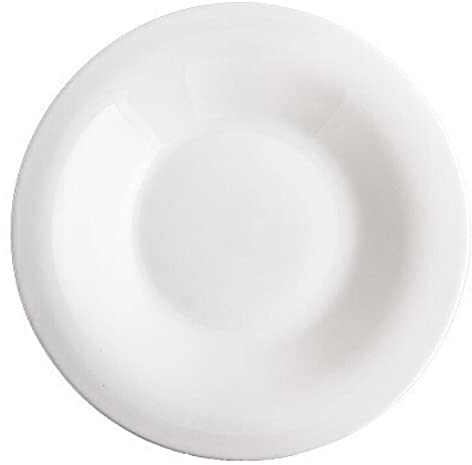 Tradineur - Plato hondo redondo Elba de vidrio opal, extra resistente, vajilla de cocina, apto para lavavajillas y microondas (Blanco, Ø 24 cm)