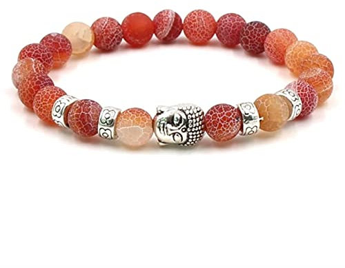 Whoiy Perlenarmband Damen, Perlen Armbänder Orangefarbener Achat Legierung Orange Buddha Geburtstagsgeschenk Perlenarmband 19cmx8mm