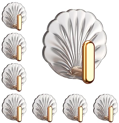 HIMKI Handtuchhaken 8 Stück Hochwertiger Klebehaken Kleiderhaken Ohne Bohren Selbstklebend Wandhaken Badezimmer-Türhaken Mehrzweck-Haken für Küche Bad Toilette, Transparent (Muschel)