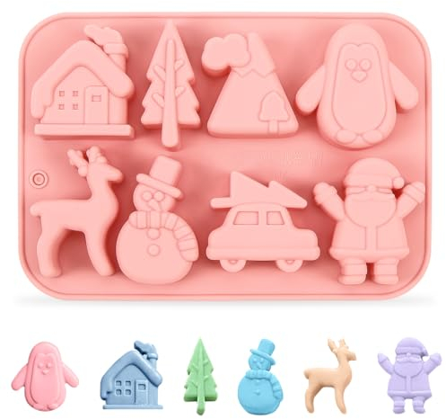 Moule Silicone Noel, Moule Gateau Silicone de Noel, Moules à Pâtisserie, Formes de père Noël, Renne, Bonhomme de Neige, Biscuit Gâteau de Noël Moule Silicone pour Chocolat Pudding Jello Muffins