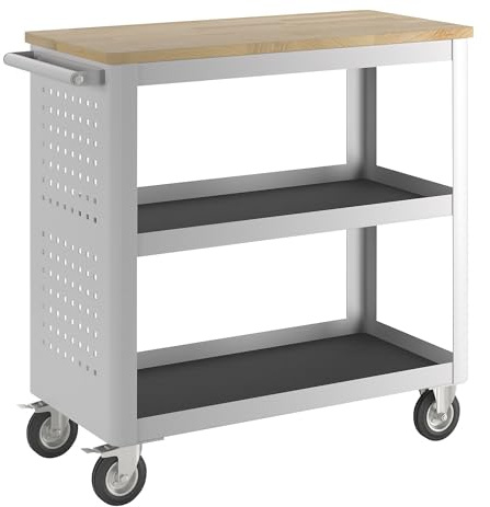 kaiserkraft | Werkzeugwagen | Breite 965 mm | 2 durchgehenden Etagenböden | lichtgrau
