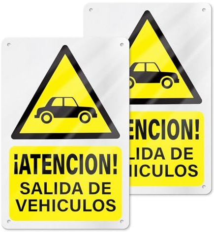 YIKIADA Cartel Salida de Vehículo 20 X 30 CM - Señal ¡Atención! - Placa de Entrada y Salida Material de Aluminio - 2ud