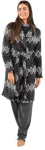 TRAMAS+ Vestaglia pile corallo Donna in morbido e soffice pile, lungo, caldo, | Grigio Andros, M