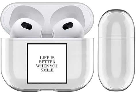 Head Case Designs Offizielle Monika Strigel Laecheln Fashion Typo Durchsichtig Harte Kristall Handyhülle Hülle Huelle kompatibel mit Apple AirPods 3 3rd Gen Charging Case