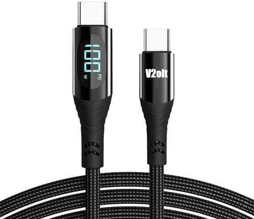 V2olt USB C to USB C Charging Cable 2M 100W 5A with LED Display PD Super Fast Charging Cable compatible with iPhone 15/15 Pro Max, MacBook Pro, iPad, Samsung Galaxy, Dell [2M]
