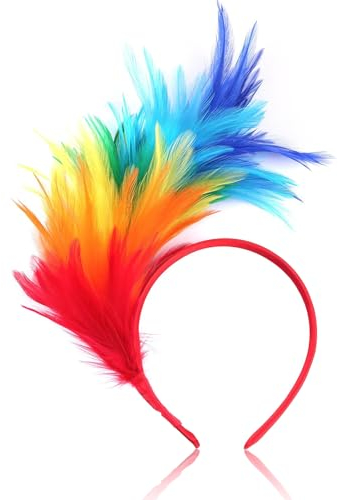 DHRUTI Regenbogen Feder Stirnband, Bunt Feder Haarschmuck 20er Jahre Haarschmuck Damen,Feder Haarreif Cosplay Kostüm Accessoires Karneval Party Kopfschmuck für Ostertag Hochzeit Party (Rot)